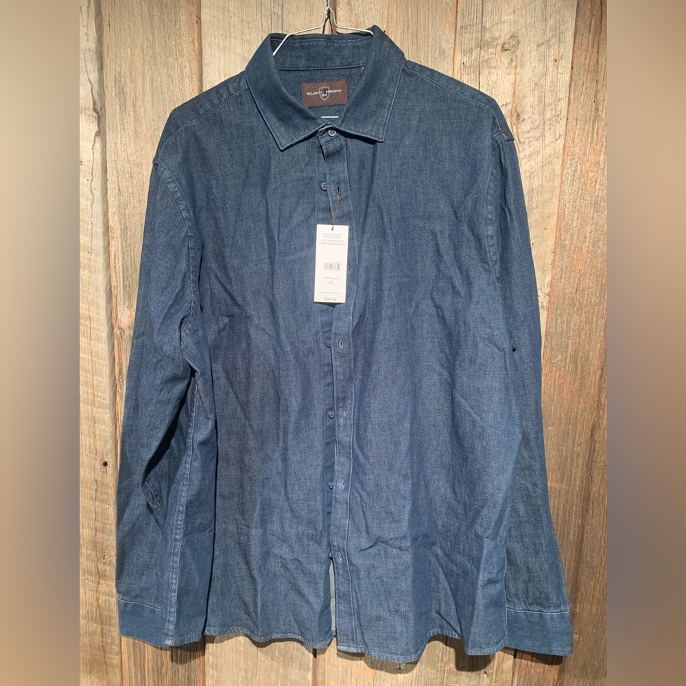 NWT Black Brown 1826 Dark Wash Denim Button Shirt
